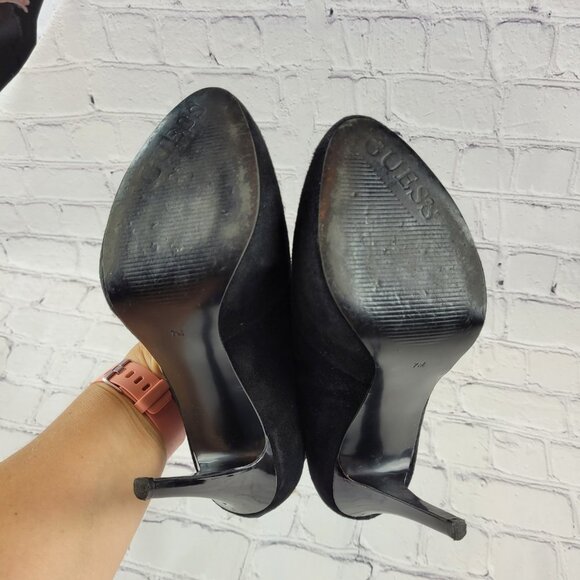 Guess Carlice Black Suede Ankle Heel Booties Size 7 - Picture 6 of 14